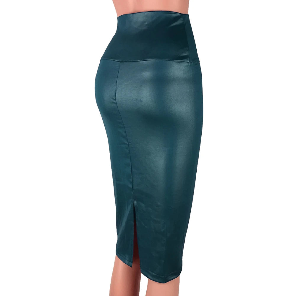 Sexy Kunstleder-Bleistiftrock mit hohem Bund & Rückenschlitz – Eleganter Bodycon Rock für Büro & Abendlook